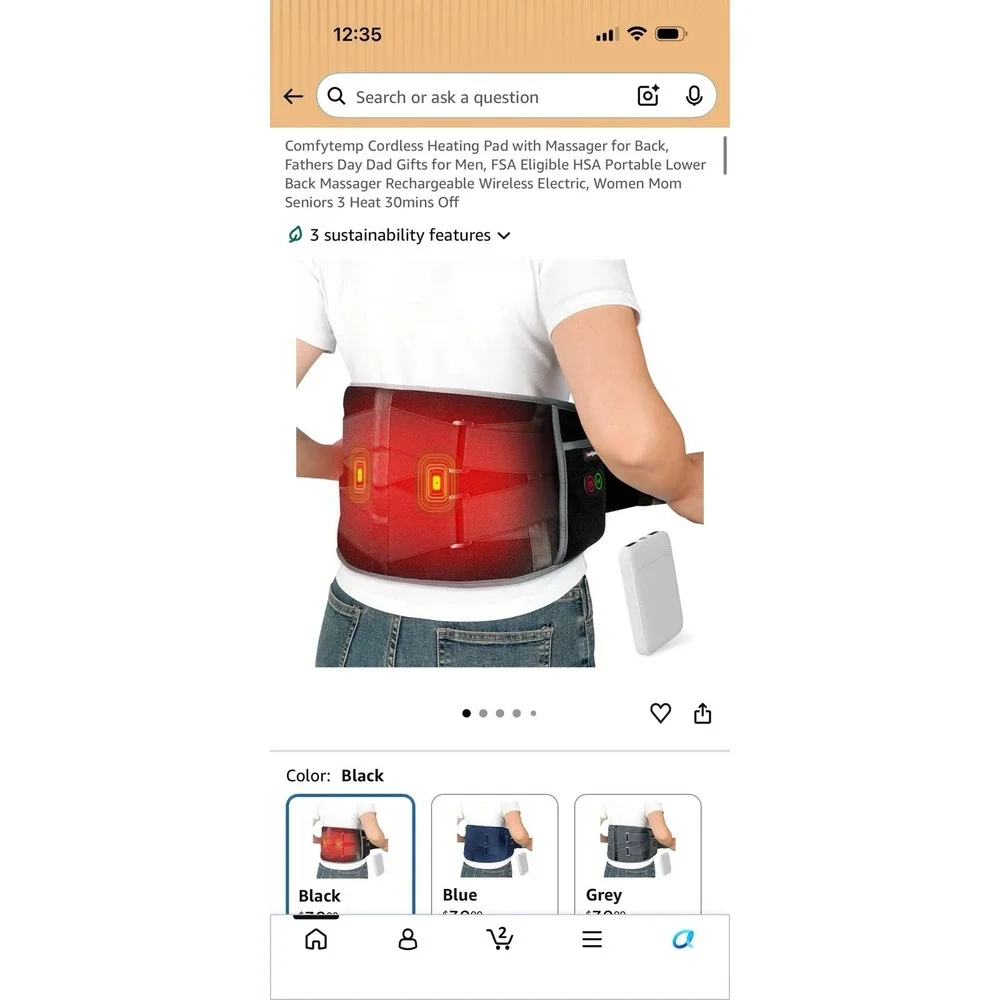 Cordless Heating Pad with Massager for Back Pain Relief, Portable Lower Back ...